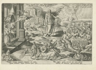 Padre Tiempo en medio de gente tranquila Sperne voluptates nocet empta dolore uoluptas (...) (título sobre objeto) Alegorías moralizantes del tiempo (título de la serie) de Gerard de Jode