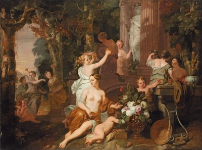 Ninfas y bacantes rindiendo homenaje en el templo de Flora de Gerard de Lairesse