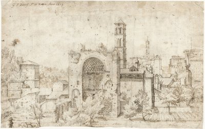 Vista del ábside del Templo de Venus y Roma y del convento de S. Maria Nova, Roma de Gerard ter Borch