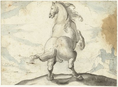 Caballo rampante frente a una escena portuaria italiana de Gerard ter Borch (I)