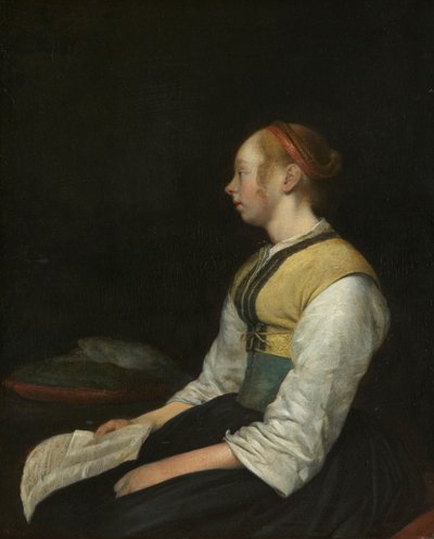 Chica sentada con traje de campesina
Muchacha sentada con traje de campesina. Probablemente Gesina (1631-1690), la hermanastra del pintor de Gerard ter Borch (II)