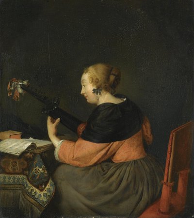 Una dama sentada tocando el laúd de Gerard ter Borch