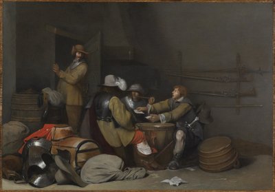 Interior del cuerpo de guardia con soldados fumando y jugando a las cartas de Gerard ter Borch