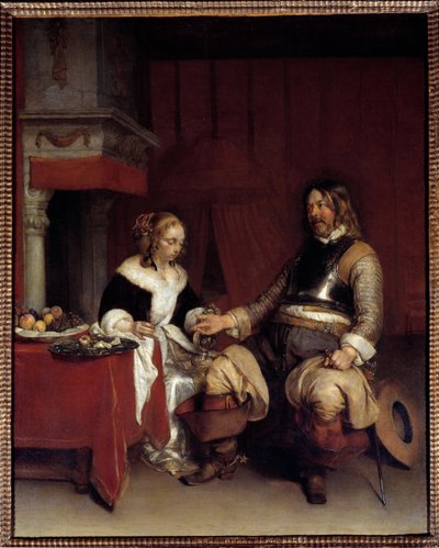El galante militar o joven mujer a la que un hombre ofrece dinero de Gerard ter Borch