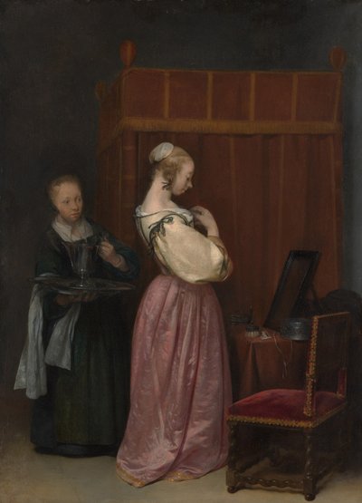 Una Joven en su Tocador con una Criada, c.1650-51 de Gerard ter Borch