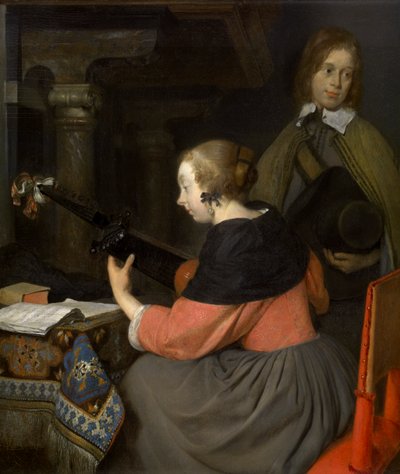 Un laudista (óleo sobre tabla) de Gerard ter Borch or Terborch