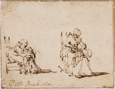 Dos estudios de una mujer lavando a un niño de Gerard ter Borch