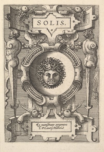 Busto de Sol rodeado de ornamentación, de la serie 