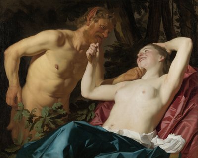 Sátiro y ninfa de Gerard van Honthorst (signed by artist)