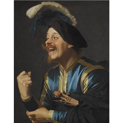 Músico risueño con un violín bajo el brazo de Gerard van Honthorst