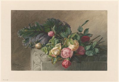 Bodegón con rosas y hoja de col de Gerardina Jacoba van de Sande Bakhuyzen