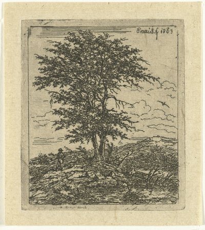 Paisaje con roble y cazador. los robles de Gerardus Emaus de Micault