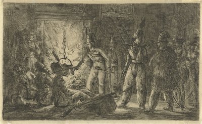 Soldados junto al fuego Los cosacos en la granja de Gerardus Emaus de Micault