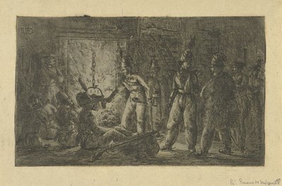 Soldados junto al fuego de Gerardus Emaus de Micault