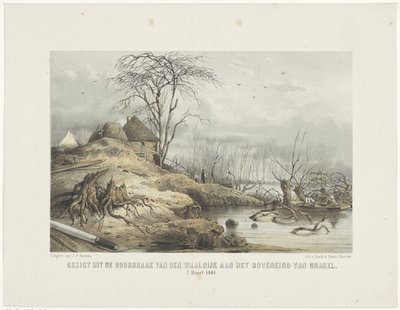 Avance del Waaldijk Vista del avance de den Waaldijk en la parte superior de Brakel 7 de marzo de 1801 (título sobre objeto) de Gerardus Johannes Bos