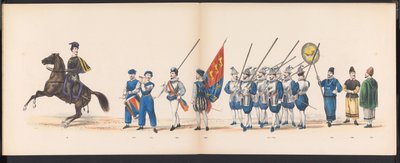 Mascarada de los estudiantes de Leiden, 1870 (lámina 16) Procesión de disfraces realizada por los miembros del cuerpo de estudiantes de Leiden el 7 de junio de 1870, en celebración del 295 aniversario de la Leidsche Hoogeschool, que representa una visita a de Gerardus Johannes Bos