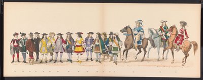Mascarada de los estudiantes de Leiden, 1875 (lámina 16) Mascarada realizada por los miembros del cuerpo de estudiantes de Leiden el 15 de junio de 1875 en celebración del 300 aniversario de la Leidsche Hoogeschool, que representa la Leidsche Hoogeschool,  de Gerardus Johannes Bos