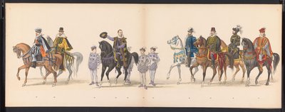 Mascarada de los estudiantes de Leiden, 1875 (lámina 5) Mascarada celebrada por los miembros del cuerpo de estudiantes de Leiden el 15 de junio de 1875 en celebración del 300 aniversario de la Leidsche Hoogeschool, que representa la Leidsche Hoogeschool, r de Gerardus Johannes Bos