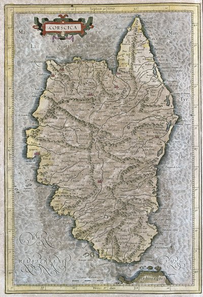 Córcega, Francia (grabado) de Gerardus Mercator