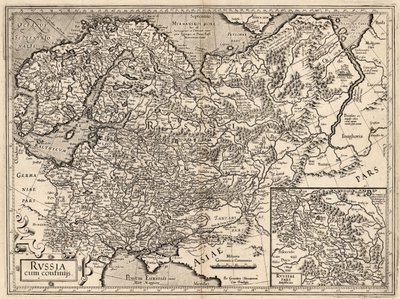Russia cum Confinijs. Mapa de Rusia, 1587 de Gerardus Mercator