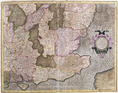 Región sureste de Inglaterra incluyendo el Canal de la Mancha y Londres (grabado) de Gerardus Mercator