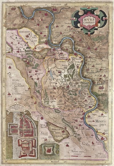 El curso del río Rin en Westfalia, Alemania de Gerardus Mercator