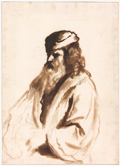Figura barbuda con turbante y abrigo de piel, medio cuerpo, girado a la derecha de Gerbrand van den Eeckhout