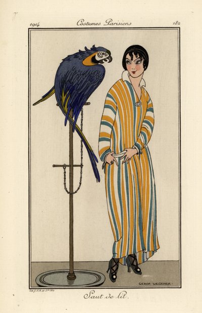 Mujer con camisón a rayas y loro mascota de Gerda Marie Frederike Wegener