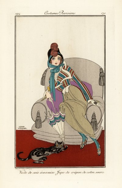Mujer con chaleco de seda escocesa y falda de algodón crepé de Gerda Marie Frederike Wegener