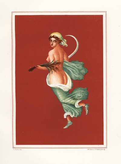 Pintura mural alegórica del verano del este del atrio de Regio IX.V.11. Lleva una hoz y trigo. Cromolitografía de Victor Steeger a partir de una ilustración de Geremia Discanno de Emile Presuhn (1844-1878) Los cuadros más bellos de Po de Geremia Discanno