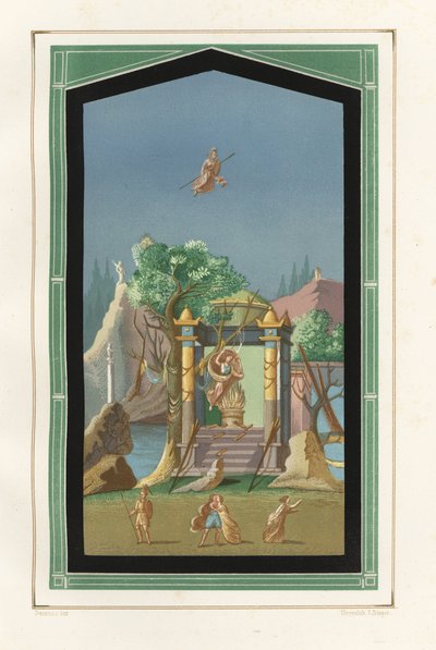 Pintura de paisaje de la Exedra en la casa de Vesonio Primus, un batanero. Cromolitografía de Victor Steeger a partir de una ilustración de Geremia Discanno de Emile Presuhn (1844-1878) Las más bellas pinturas de Pompeya, Leipzig. de Geremia Discanno