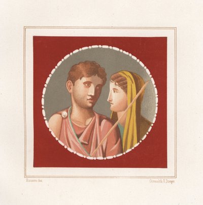 Retrato de un hombre y una mujer de una casa no identificada de Pompeya. Cromolitografía de Victor Steeger a partir de una ilustración de Geremia Discanno de Emile Presuhn (1844-1878) Las más bellas pinturas de Pompeya, Leipzig. de Geremia Discanno