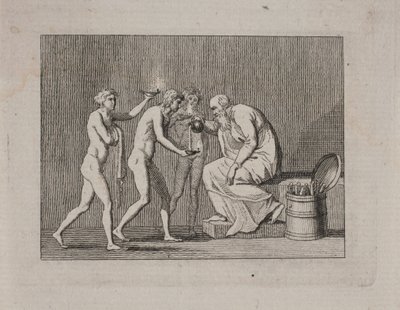 Alegoría con tres jóvenes y un anciano en traje antiguo de Gerhard Ludvig Lahde
