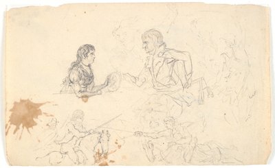 Príncipe heredero Frederik con el príncipe heredero (Chr. VIII) y bocetos de jinetes y figuras de Gerhard Ludvig Lahde