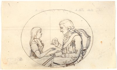 El príncipe heredero Frederik con el príncipe heredero (Chr. VIII) mostrando un retrato de la fallecida princesa heredera Sofie Frederikke de Gerhard Ludvig Lahde