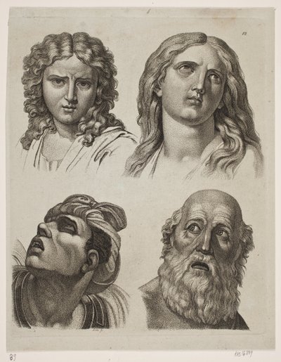 Cuatro estudios de cabezas después de imágenes italianas de Gerhard Ludvig Lahde