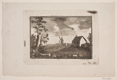 Paisaje con casa y molino de Gerhard Ludvig Lahde