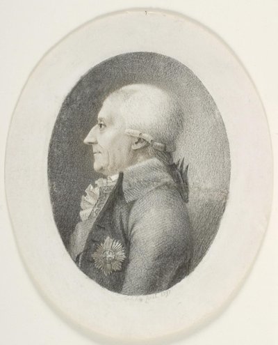 Retrato de A.P. Bernstorff, conde, primer ministro (1735-1797). Retrato de busto. Perfil a la izquierda de Gerhard Ludvig Lahde