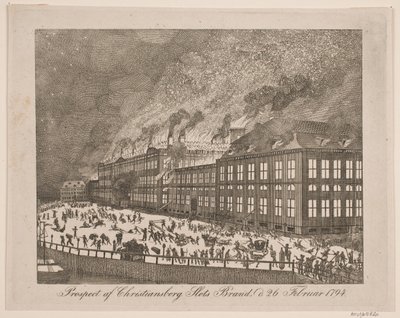 Perspectiva del incendio del Palacio de Christiansborg el 26 de febrero de 1794 de Gerhard Ludvig Lahde