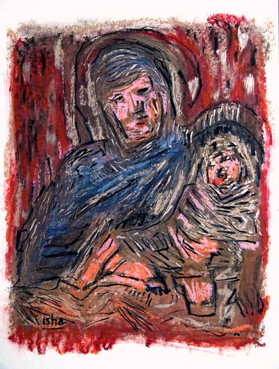 Virgen con el Niño según Bellini, 2020 (dibujo sobre papel) de Gerhardt Isringhaus