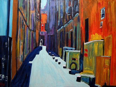Viajero en el callejón, 2020 (óleo sobre lienzo) de Gerhardt Isringhaus