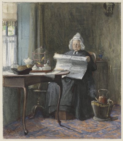 Interior con una mujer leyendo el periódico de Gerke Henkes