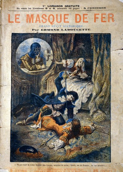 Le Masque de Fer, portada de la novela de Edmond Ladoucette, publicada en entregas a finales del siglo XIX de Gerlier