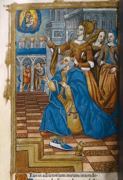 Libro de oro, con un rey arrodillado en oración. c.1500 de Germain Hardouin