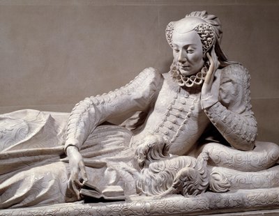Monumento funerario: Tumba con efigie de Jeanne Valentine Balbiani (1518-1572), esposa del Cardenal René de Birague (1506-1583), Canciller de Francia (detalle). Escultura de mármol por Germain Pilon (1535-1590) de Germain Pilon
