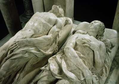 Tumba de Catalina de Médici y Enrique II, detalle de las efigies de Catalina y Enrique de Germain Pilon