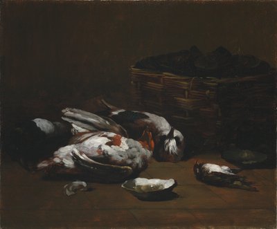 Naturaleza muerta con pájaros muertos y una cesta de ostras, c. 1860 - 1880 de Germain Ribot