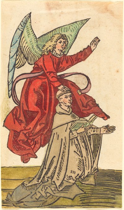 Un monje con un ángel de German 15th Century
