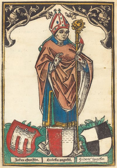 Obispo de Augsburgo con tres escudos de armas de German 15th Century
