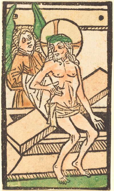 Cristo Sentado en su Tumba con un Ángel de German 15th Century
